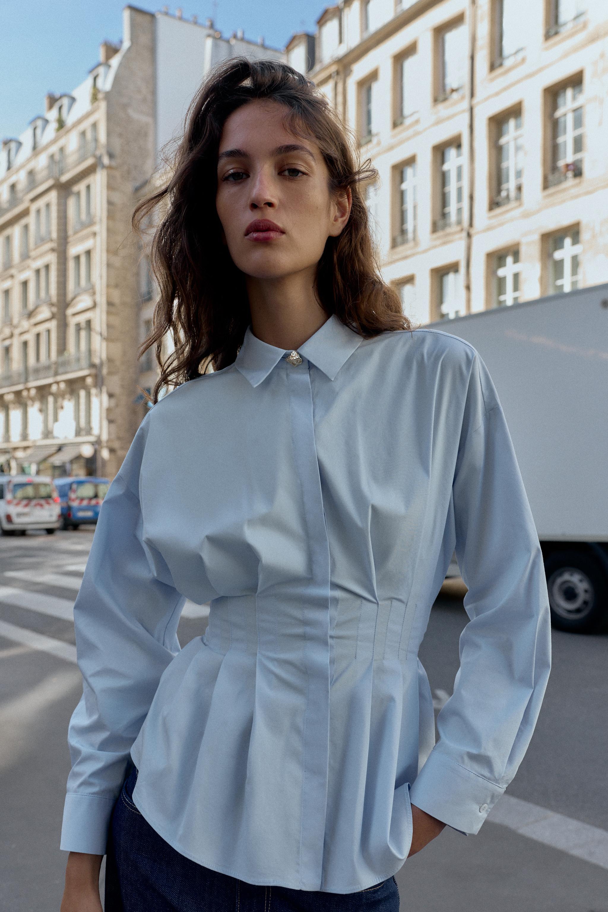 PLEATED POPLIN SHIRT